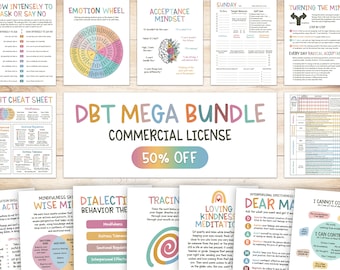 DBT MEGA bundle, COMMERCIAL license, dbt skills, dbt workbook, therapy worksheet, counselling resources, therapy tools, mental health print