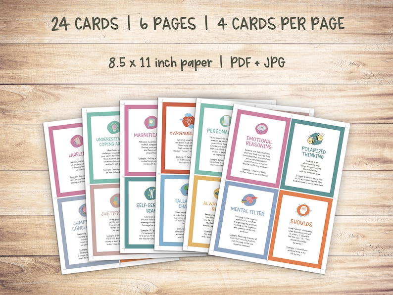 Cognitive Distortion Flash Cards, Thinking Errors, CBT Therapy, Cognitive Behavioral Therapy, Therapy Gift, Mental Health, Self Help Cards image 6
