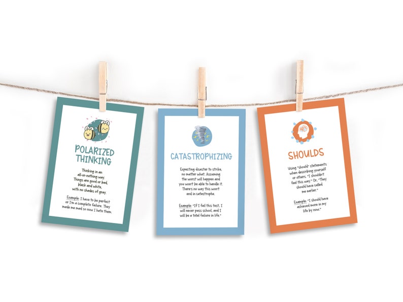 Cognitive Distortion Flash Cards, Thinking Errors, CBT Therapy, Cognitive Behavioral Therapy, Therapy Gift, Mental Health, Self Help Cards image 2