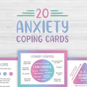20 tarjetas de habilidades para afrontar la ansiedad, hoja de trabajo de terapia, terapia CBT, habilidades DBT, estrategias de afrontamiento, salud mental imprimible