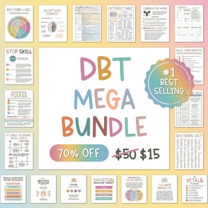 DBT MEGA BUNDLE, dbt skills, dbt workbook, therapy worksheet, counselling resources, therapy tools, mental health printable, dbt flash cards