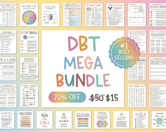 DBT MEGA BUNDLE, compétences dbt, cahier d’exercices dbt, feuille de travail de thérapie, ressources de conseil, outils thérapeutiques, santé mentale imprimable, cartes flash dbt