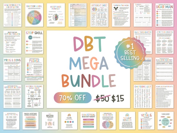 DBT MEGA BUNDLE, dbt skills, dbt workbook, therapy worksheet, counselling resources, therapy tools, mental health printable, dbt flash cards
