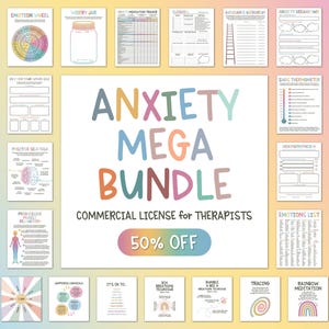 Licence commerciale ANXIETY MEGA BUNDLE, feuilles de travail sur l'anxiété, feuilles de travail pour adolescents et adultes, cahier d'exercices sur la santé mentale, réduction de l'anxiété, thérapie