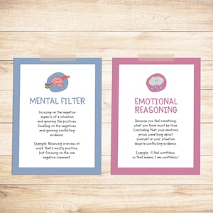 Cognitive Distortion Flash Cards, Thinking Errors, CBT Therapy, Cognitive Behavioral Therapy, Therapy Gift, Mental Health, Self Help Cards image 3