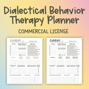 DBT Planner COMMERCIAL licencja, DBT Skills Tracker, Dziennik zdrowia psychicznego, Arkusz samoopieki, Dziennik terapii, Zdrowie psychiczne do druku
