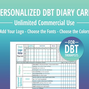 Personalized DBT Diary Card for Therapists, DBT Therapy, DBT Therapists, Therapy Tools, Counseling Tools, Counseling Office, Worksheet