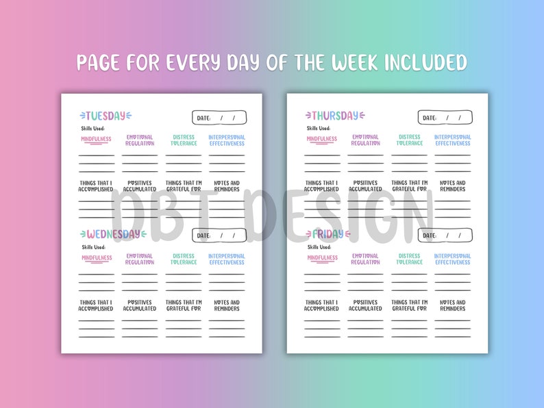 DBT Planner, DBT Skills Tracker, Mental Health Journal, Self Care Worksheet, Therapy Journal, Self Care Journal, Printable Mental Health image 3