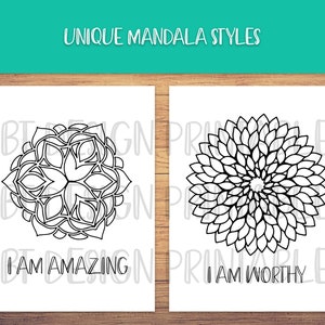 Mandala Adult Coloring Book, Positive Affirmations, Coloring Pages, Coloring Sheets, Book PDF, Art Therapy, Colouring, Printable, Digital image 3