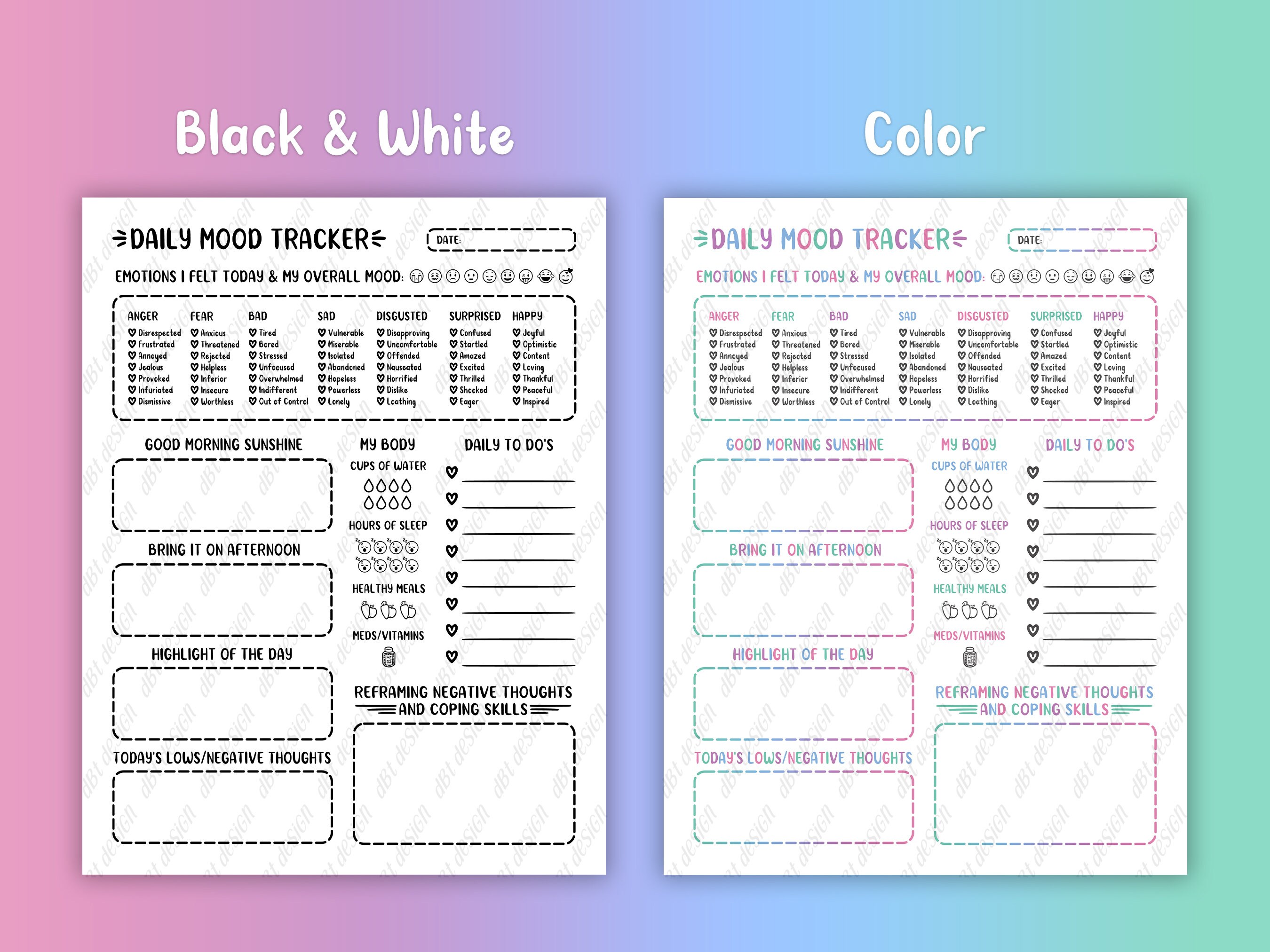 Mood Tracker Mental Health Printable Planner Insert Therapy - Etsy