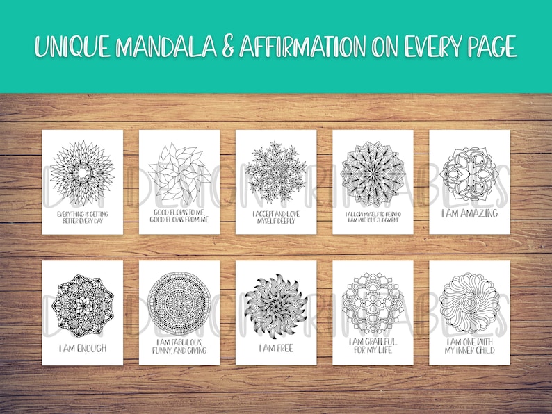 Mandala Adult Coloring Book, Positive Affirmations, Coloring Pages, Coloring Sheets, Book PDF, Art Therapy, Colouring, Printable, Digital image 4