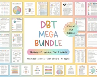 DBT MEGA bundle, COMMERCIAL license, dbt skills, dbt workbook, therapy worksheet, counselling resources, therapy tools, mental health print