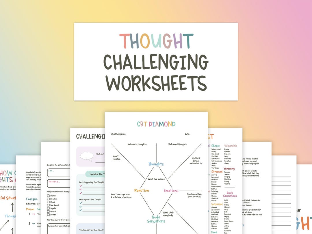 Thought Challenging Worksheets, CBT Therapy, Cognitive Restructuring ...
