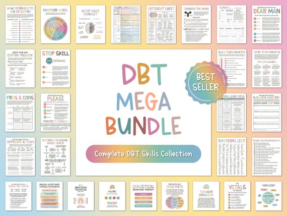 DBT MEGA BUNDLE, dbt skills, dbt workbook, therapy worksheet, counselling resources, therapy tools, mental health printable, dbt flash cards