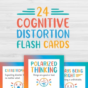 24 Flash Card sulla distorsione cognitiva, Errori di pensiero, Terapia CBT, Terapia cognitivo comportamentale, Regalo terapeutico, Salute mentale, Scheda di auto-aiuto