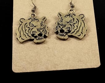 Bengal tiger head earrings, Cincinnati Bengals earrings, your choice of bronze, gold or silver plated with matching stainless steel hooks