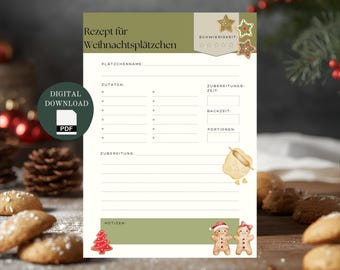 Digital recipe card for Christmas cookies as a PDF file | Write your own recipe or add it to your recipe book | DIY baking recipe template