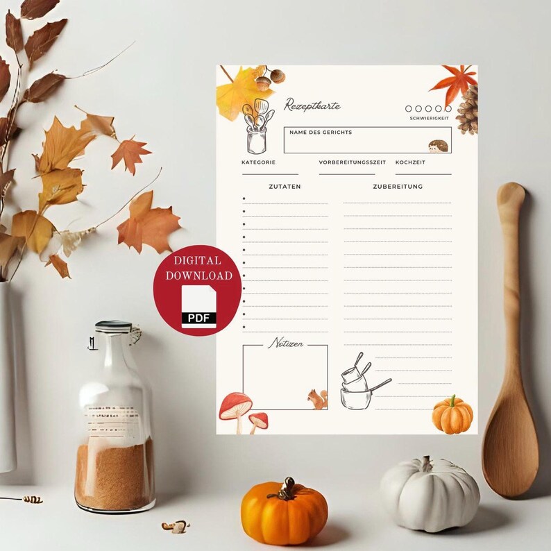 Digital Autumn Recipe Template for Printing as an A4 PDF File | Autumn ...