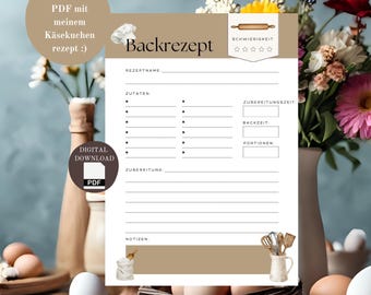Digital recipe card for baking recipes as a PDF file | Recipe template for baking | Write down recipes and give away your favorite recipes