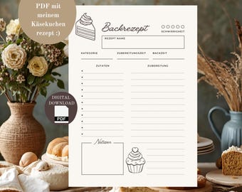 Digital recipe card for baking recipes as a PDF file | Recipe template for baking | Write down recipes and give away your favorite recipes