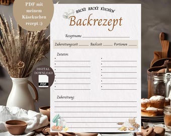 Digital recipe card for baking recipes as a PDF file | Recipe template for baking | Write down recipes or for your recipe book | DIY template
