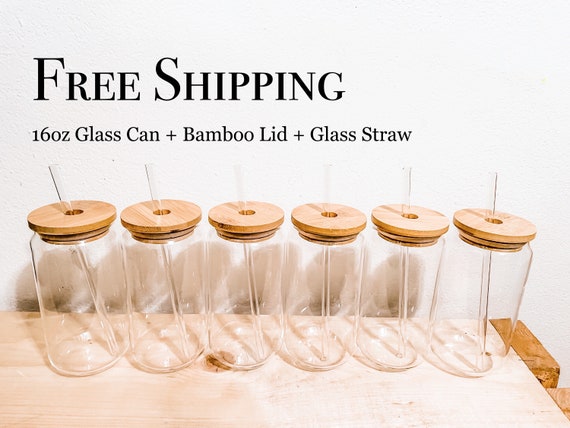 Beer Glass Bamboo Lid Straw Wholesale