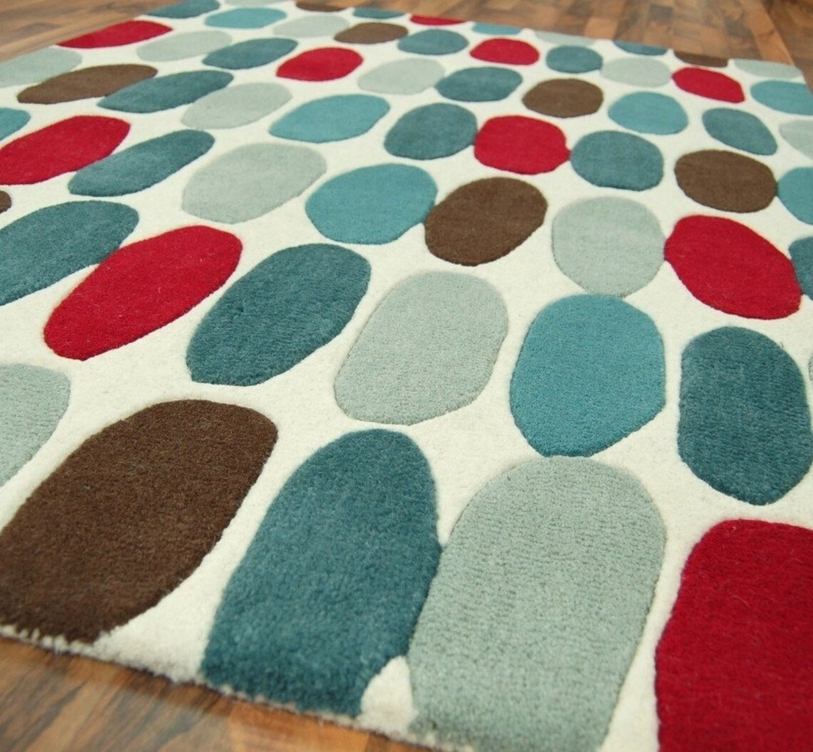 Red Teal Designer Tufted Rug Hand Woven Tufted Rug 3x5 5X8 Etsy