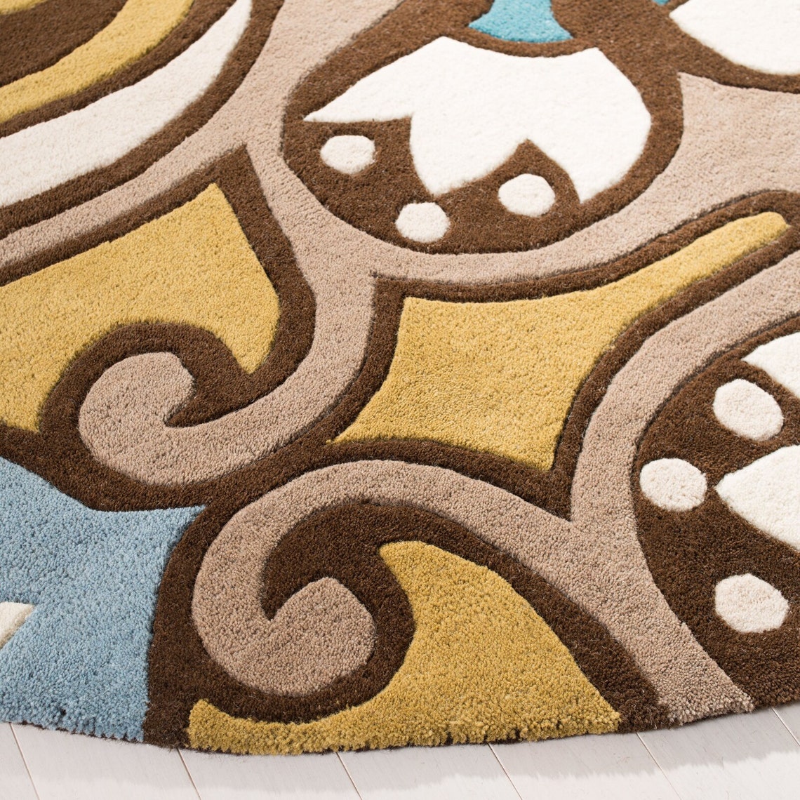 Damask Blue/brown Tufted Designer Wool Tuft Rug 3x5 5X8 8X10 Etsy