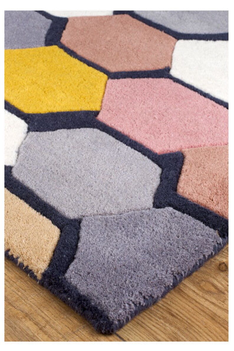 Grey Modern Geometric Rug Abstract Hand Tufted Designer Wool Etsy