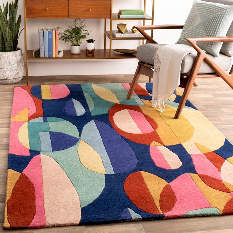 Premium Abstract Hand Tufted Multi Designer Grey Wool Tuft Rug Etsy