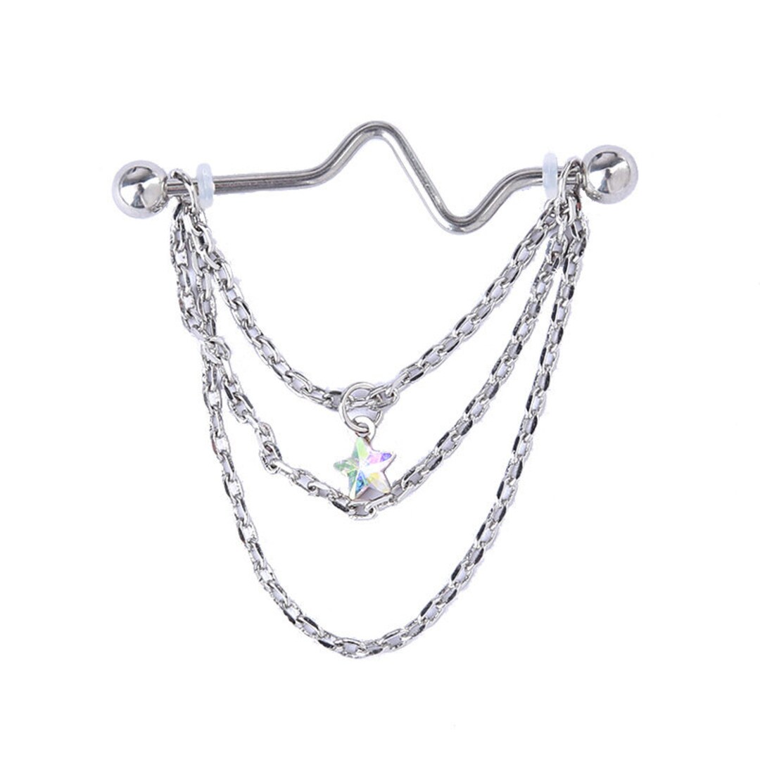 14G Chain Star Industrial Barbell, Body Jewelry, Ear Piercing, White Etsy