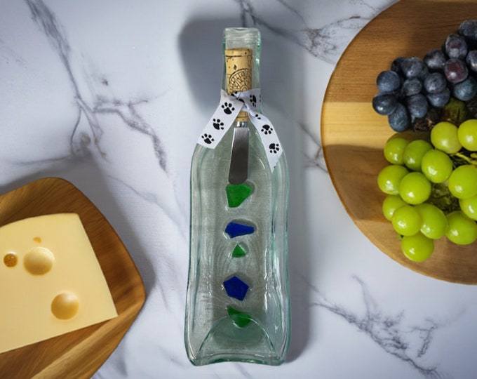 Recycled Wine Bottle Serving Tray: Slumped Glass with Cheese Spreader