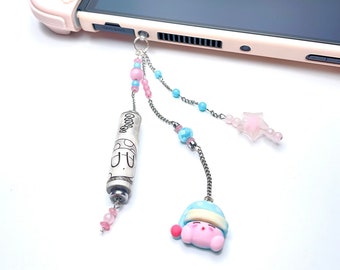 Manga Paper Bead Sleepy Charm Chain | Rolled Manga Paper Beads, Glass, Hematite, Rose Quartz, Resin Charms | Video Game Inspired