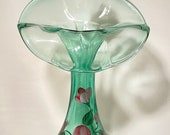 Heirloom Condition Authentic Signed Fenton Handblown Glass in RARE Sea Mist Green Jack in the Pulpit Tulip Vase with Vining Garden Art