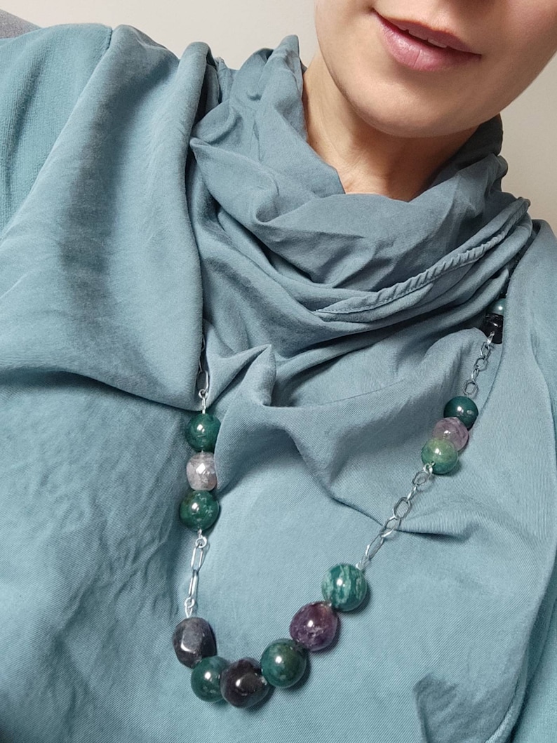 long silver chain Gem necklace jade for her amethyst