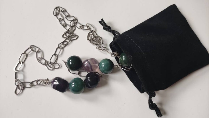 long silver chain Gem necklace jade for her amethyst