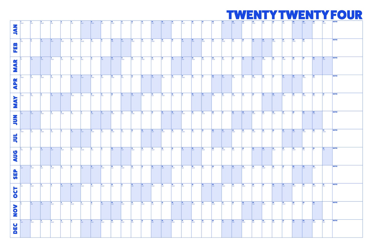 PRINTABLE 2024 Wall Calendar Chunky Font Digital PDF Instant Download ...