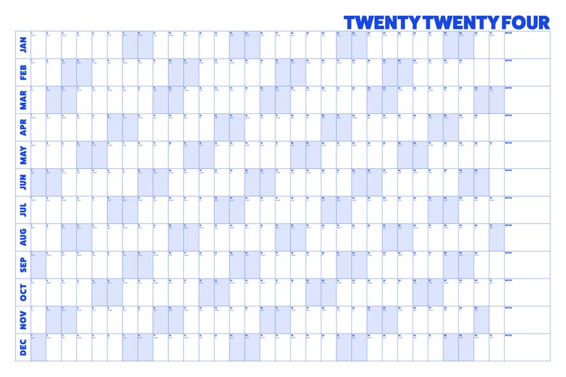 PRINTABLE 2024 Wall Calendar Chunky Font Digital PDF Instant Download ...