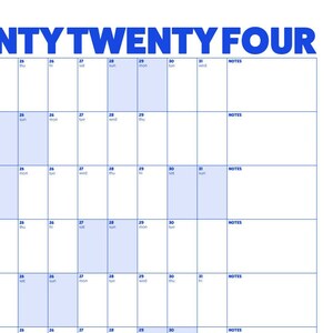 PRINTABLE 2024 Wall Calendar Chunky Font Digital PDF Instant Download ...