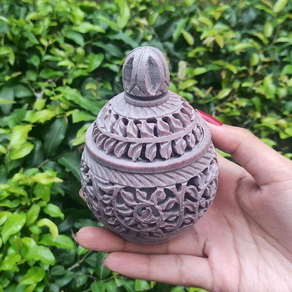 Portavelas de esteatita tallado, decorativo para el hogar.