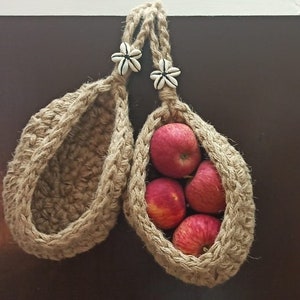 Jute basket Elegant Trendy Crochet hanging jute basket  Vegetables  fruits storage handmade.  Beautiful handmade fruit basket.