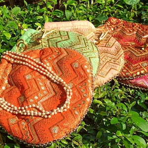 Set of 5  Embroidered Beautiful Potli Bags for Wedding, Shagun, Gifts, Diwali, Return gifts