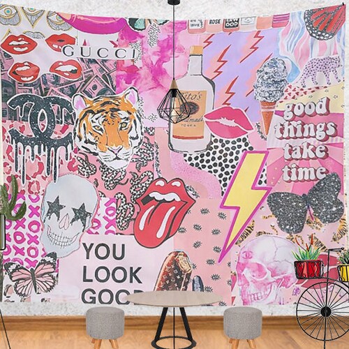 Neon Sign Collage Wall Tapestry Tapestry Mandala Bohemian Etsy