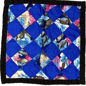 Hand-Sewn Quilted Cotton-Wall Hanger-Grandma's Dream-Blue and Floral image 1