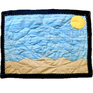 Hand-sewn Quilt-Cotton Sea Pattern Gee's Bend Quilted Wallhanger Lost at Sea image 1