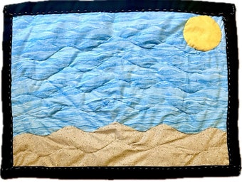 Hand-sewn Quilt-Cotton- Sea Pattern Gee's Bend Quilted Wallhanger "Lost at Sea"