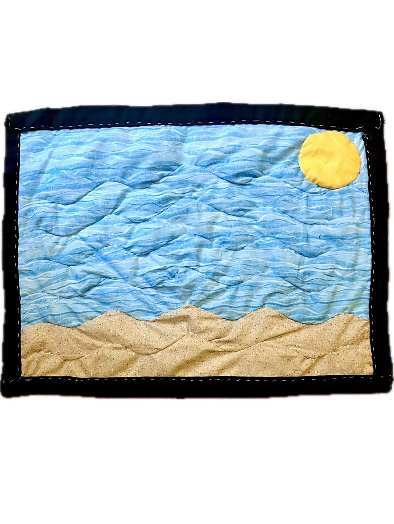 Hand-sewn Quilt-Cotton Sea Pattern Gee's Bend Quilted Wallhanger Lost at Sea image 1