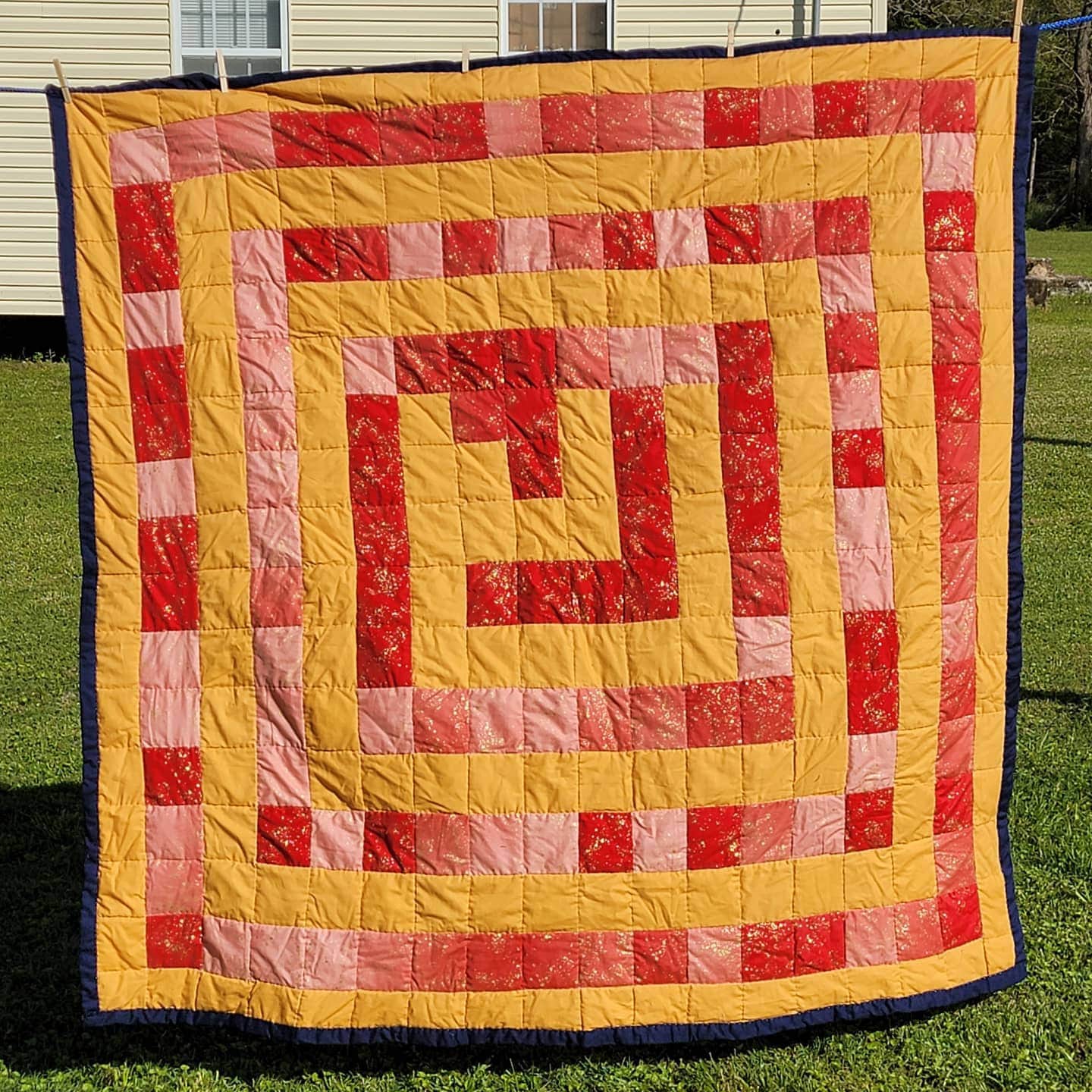 Courtepointe à La Main, Courtepointe en Coton, Artistique, Blocs, Rouge-Or, Gee's Bend