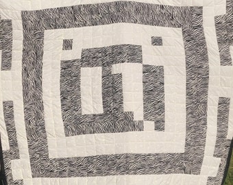 Handsewn Quilt- Cotton Quilt- Artistic Quilt-Black &White-Gee's Bend Quilt