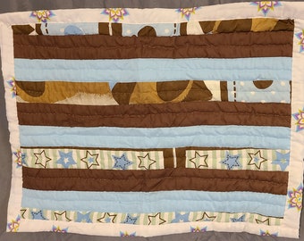 Hand-sewn Quilt-Cotton Quilt-Gee's Bend Artistic Quilted Wallhanger-Brown and Blue